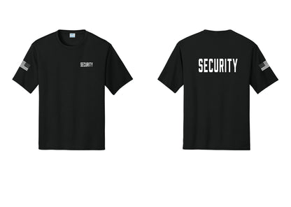 NYC Factory Security Performance T-Shirt (Classic) - Chest + Back + US Flag Sleeve - Black
