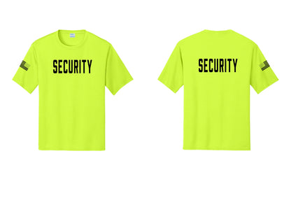 NYC Factory Security Performance T-Shirt (Classic) - Front + Back + US Flag Sleeve - Neon Yellow