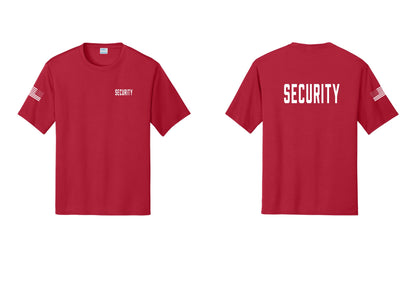 NYC Factory Security Performance T-Shirt (Classic) - Chest + Back + US Flag Sleeve - Red