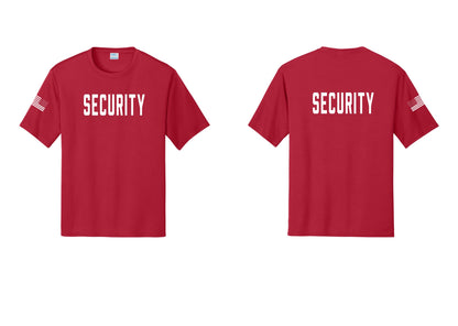 NYC Factory Security Performance T-Shirt (Classic) - Front + Back + US Flag Sleeve - Red