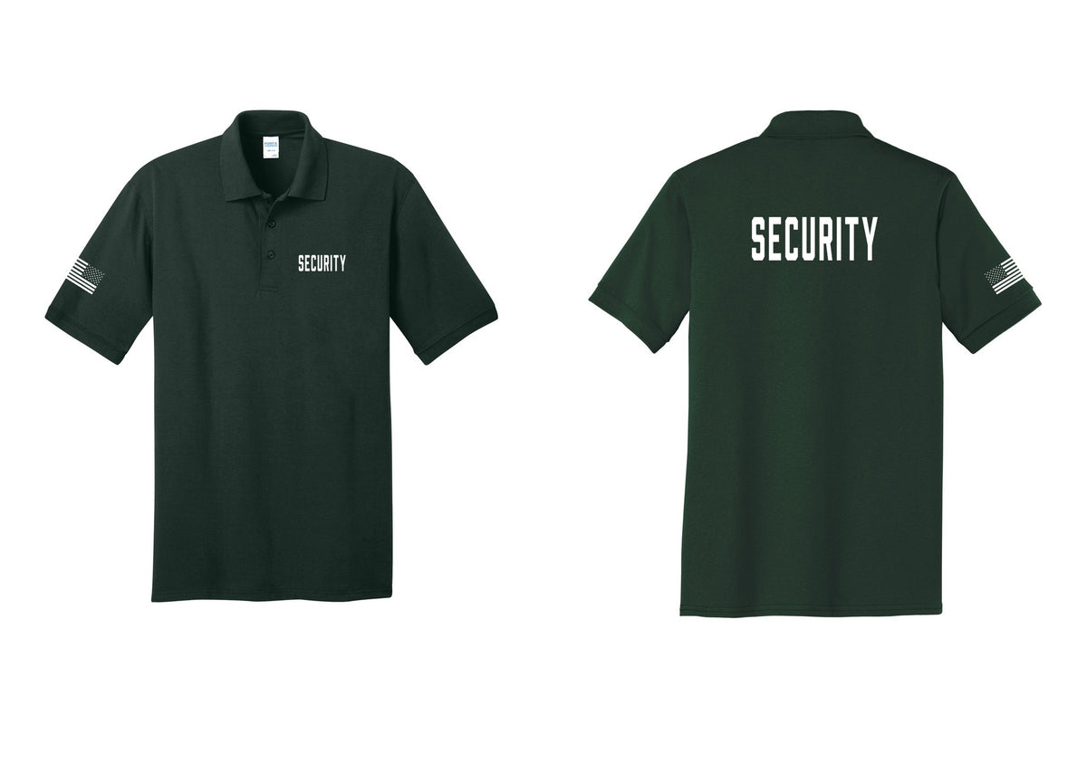 NYC Factory Security Polo Shirt (Classic) - Chest + Back + US Flag Sleeve - Dark Green