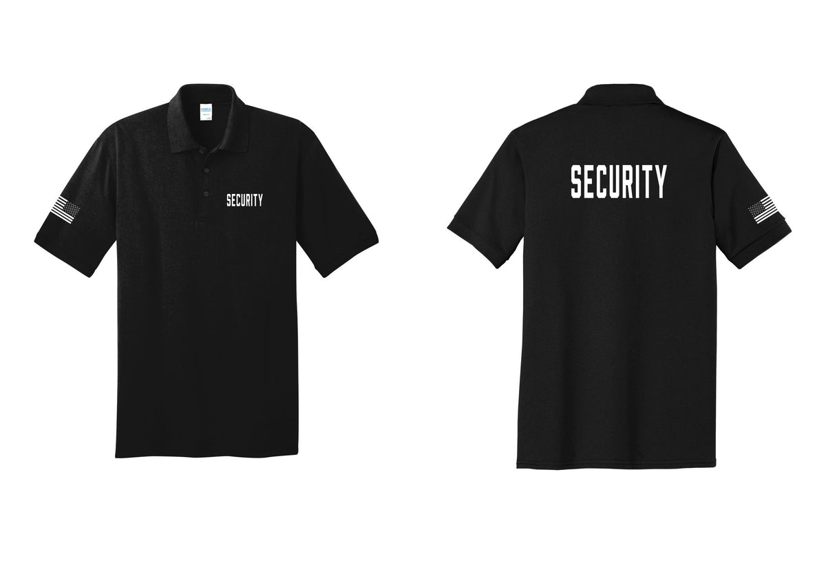 NYC Factory Security Polo Shirt (Classic) - Chest + Back + US Flag Sleeve - Black