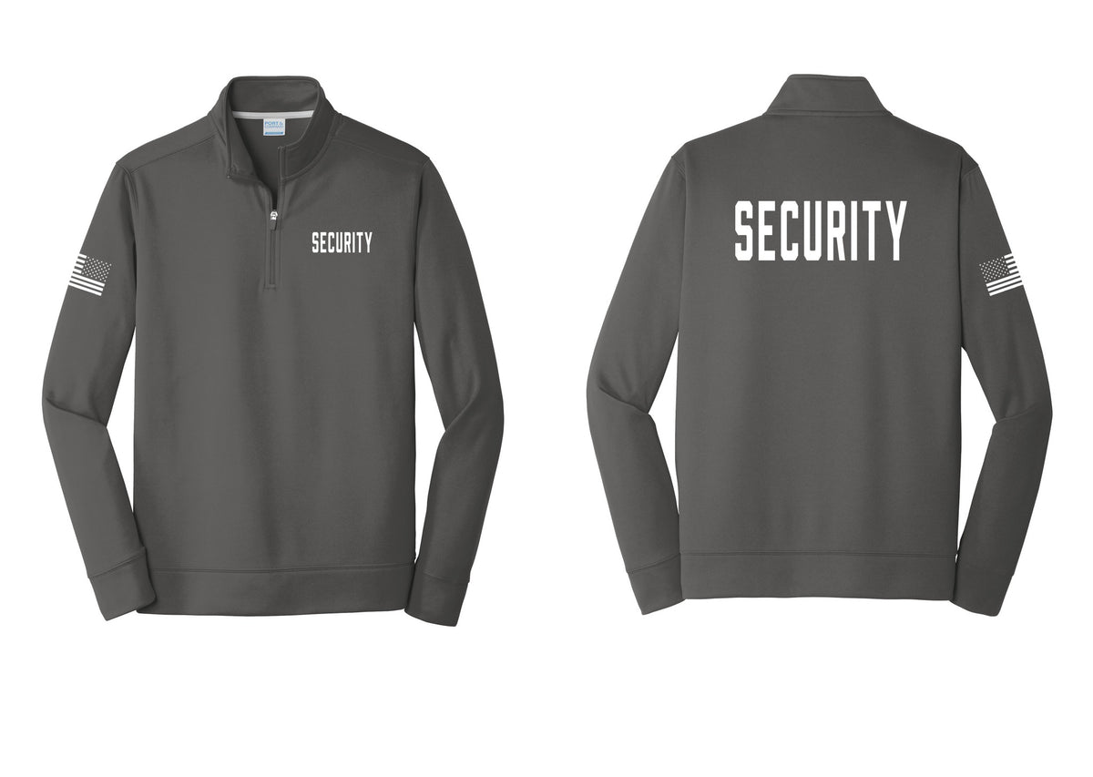 NYC Factory Security Performance Fleece 1/4-Zip Pullover Sweatshirt (Classic) - Chest + Back + US Flag Sleeve - Charcoal