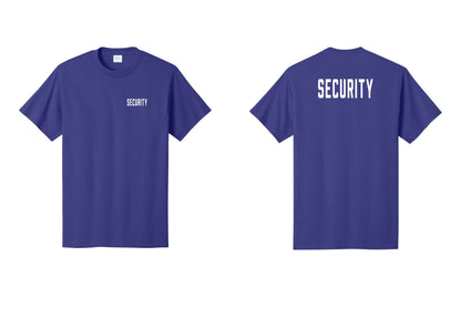 NYC Factory Security T-Shirt, Condensed Lettering - Chest + Back - Purple