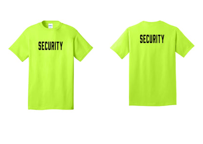 NYC Factory Security T-Shirt, Condensed Lettering - Front + Back - Safety Green