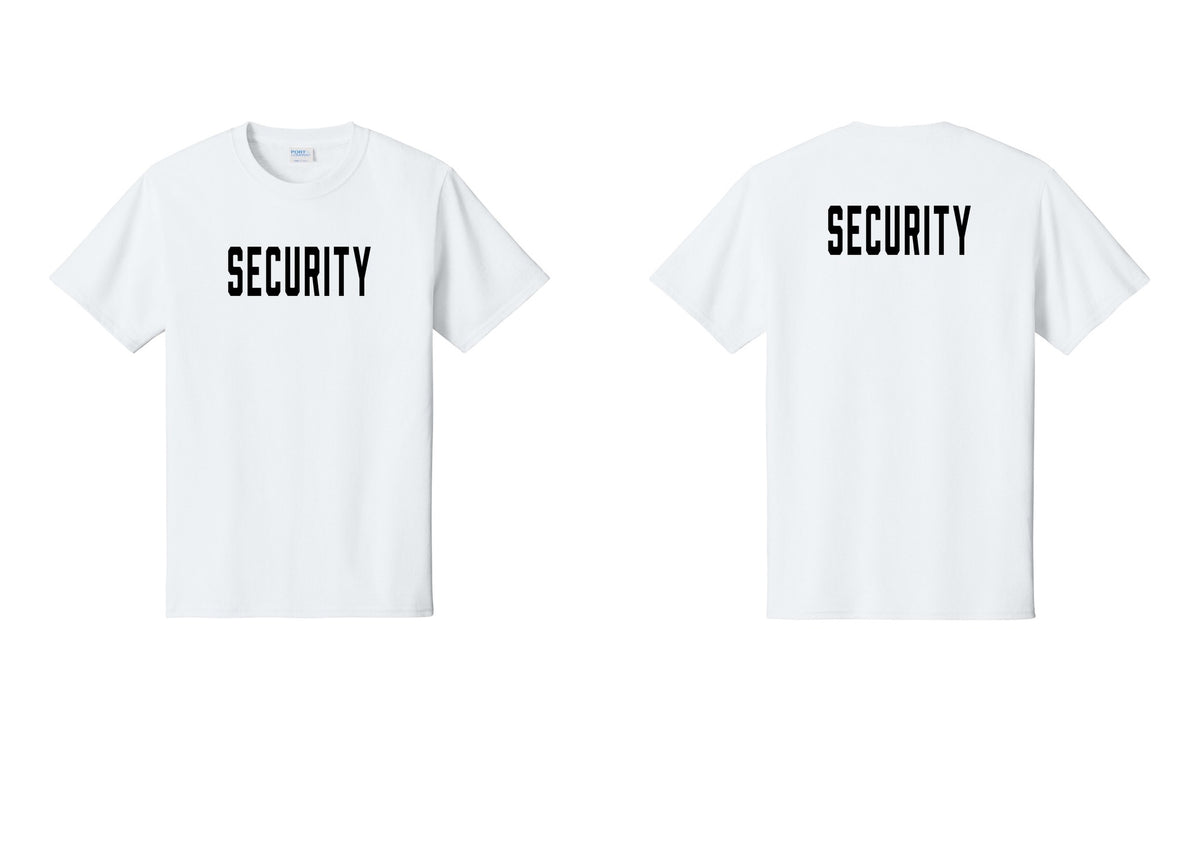 NYC Factory Security T-Shirt, Condensed Lettering - Front + Back - White