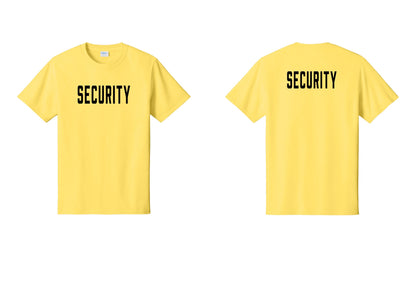 NYC Factory Unisex Security Black T-Shirt - Front + Back - Yellow