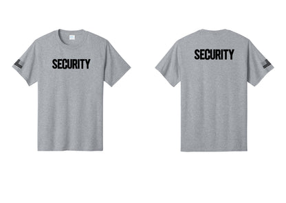 NYC Factory Men's Security Cotton T-Shirt - Front + Back + US Flag Sleeve - Athletic Heather