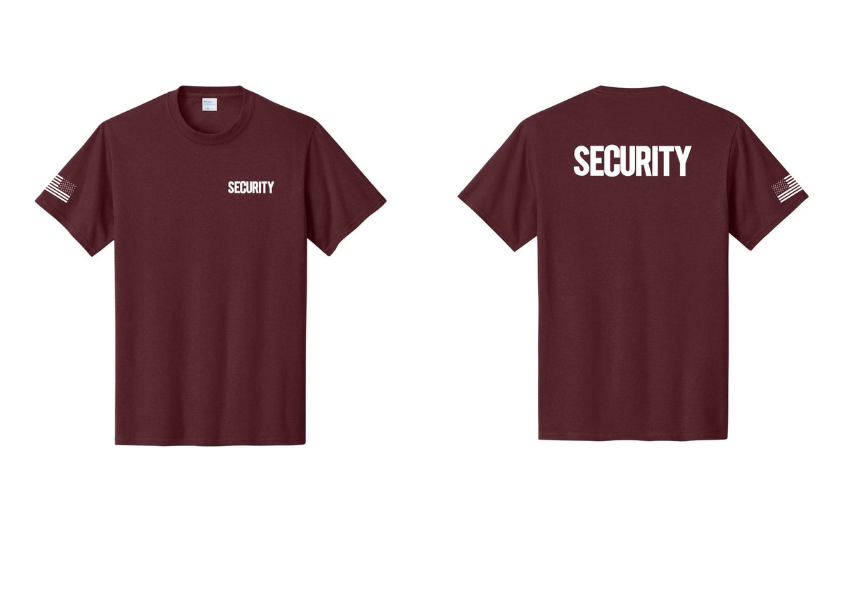 NYC Factory Men's Security Cotton T-Shirt - Chest + Back + US Flag Sleeve - Athletic Maroon