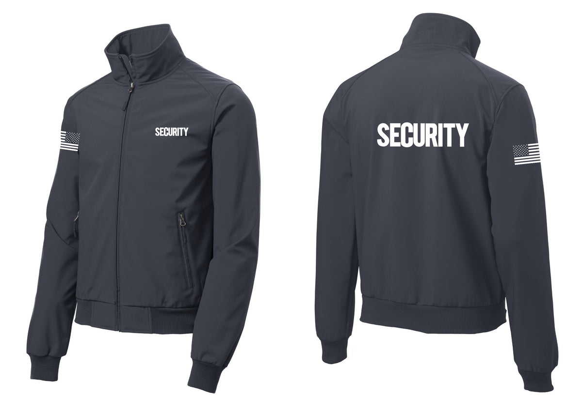 NYC Factory Security Soft Shell Bomber Jacket (Bold) - Chest + Back + US Flag Sleeve - Battleship Grey