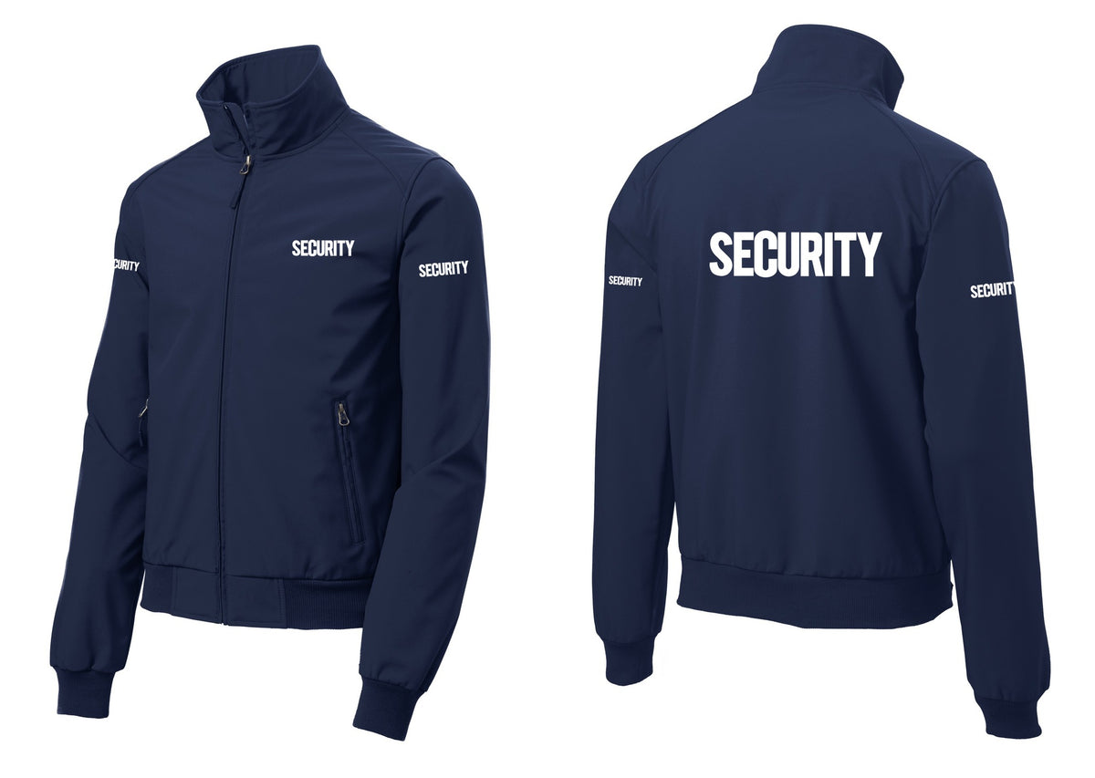 NYC Factory Security Soft Shell Bomber Jacket (Bold) - Chest + Back + Security Sleeves - Dress Blue Navy