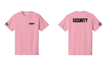 NYC Factory Men's Security Cotton T-Shirt - Chest + Back + US Flag Sleeve - Candy Pink