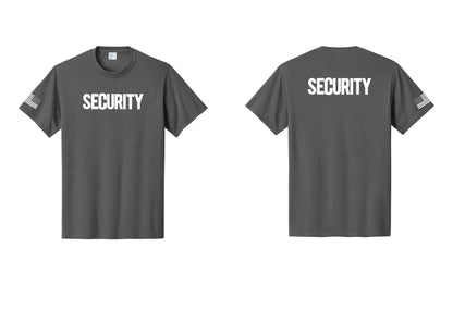 NYC Factory Men's Security Cotton T-Shirt - Front + Back + US Flag Sleeve - Charcoal