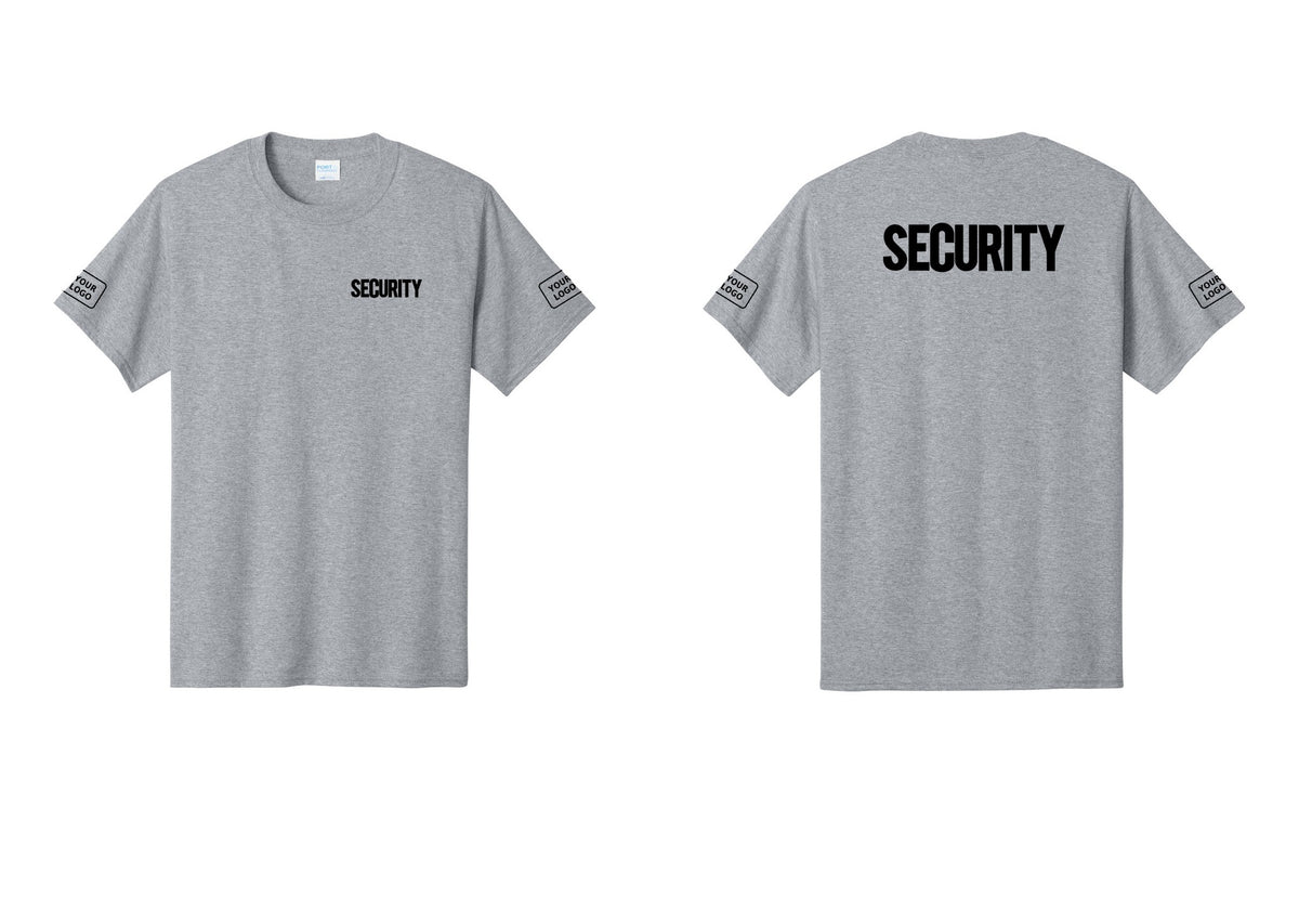 NYC Factory Custom Logo Men's Security Cotton T-Shirt - Chest + Back + Your Logo Sleeves - Athletic Heather