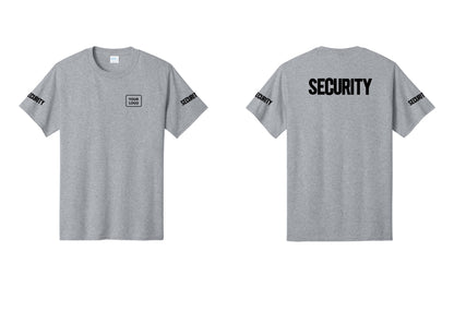 NYC Factory Custom Logo Men's Security Cotton T-Shirt - Your Logo + Back + Security Sleeves - Athletic Heather