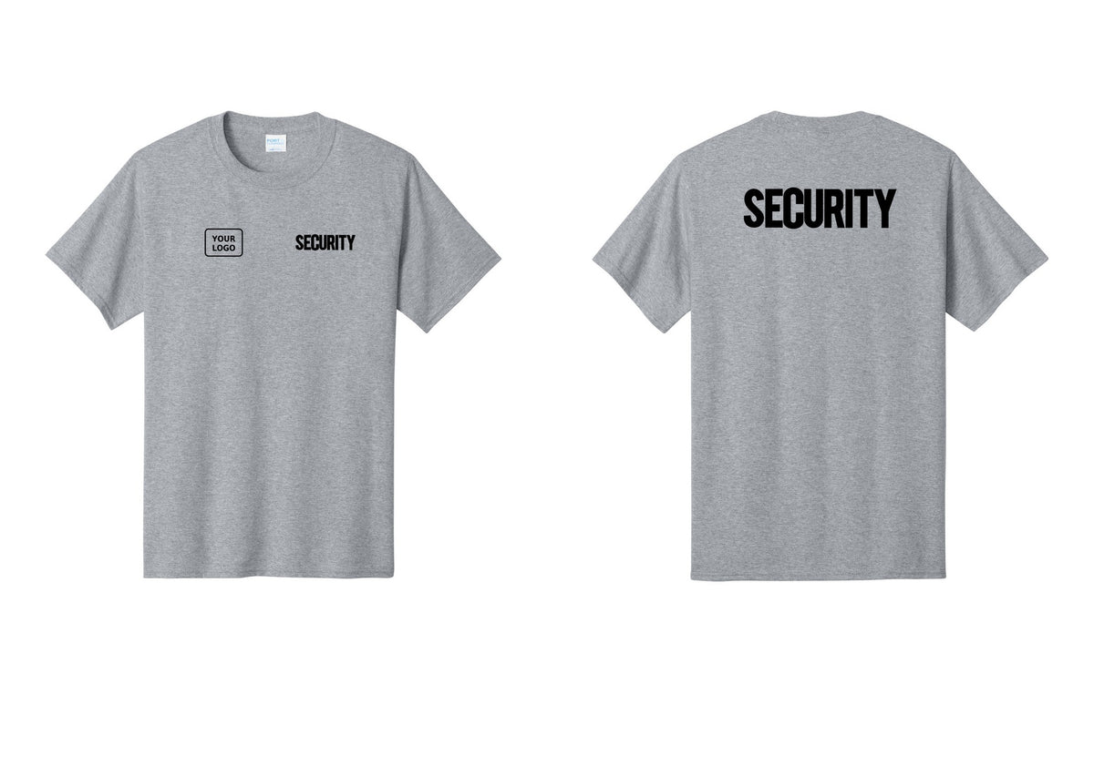 NYC Factory Custom Logo Men's Security Cotton T-Shirt - SECURITY + Your Logo + Back - Athletic Heather