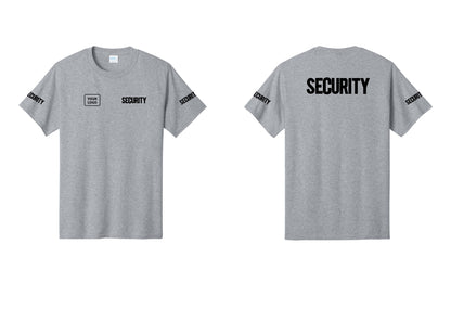 NYC Factory Custom Logo Men's Security Cotton T-Shirt - SECURITY + Your Logo + Back + Security Sleeves - Athletic Heather