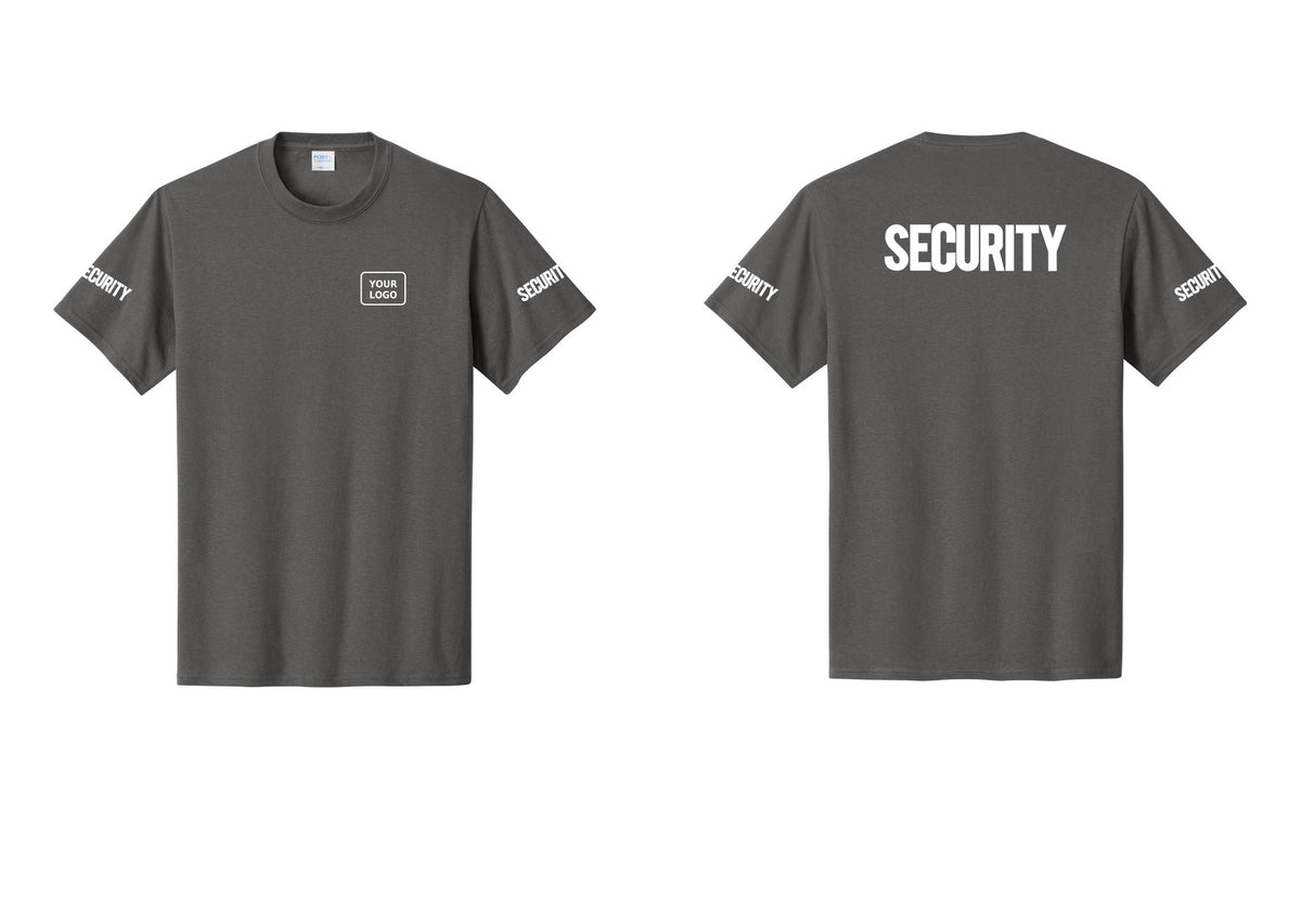 NYC Factory Custom Logo Men's Security Cotton T-Shirt - Your Logo + Back + Security Sleeves - Charcoal