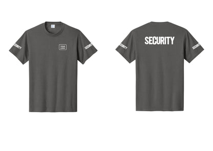 NYC Factory Custom Logo Men's Security Cotton T-Shirt - Your Logo + Back + Security Sleeves - Charcoal