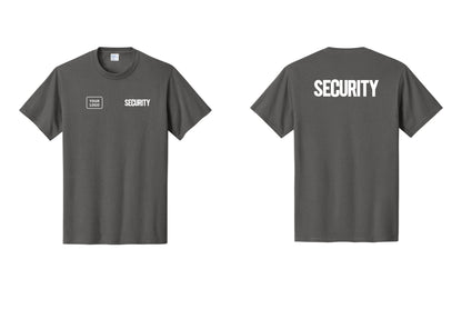 NYC Factory Custom Logo Men's Security Cotton T-Shirt - SECURITY + Your Logo + Back - Charcoal