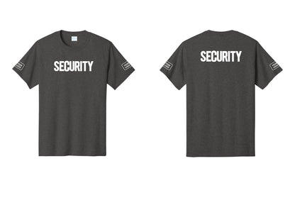 NYC Factory Custom Logo Men's Security Cotton T-Shirt - Front + Back + Your Logo Sleeves - Dark Heather Grey