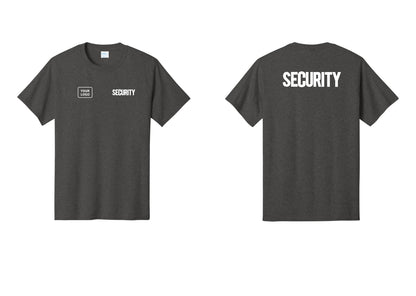 NYC Factory Custom Logo Men's Security Cotton T-Shirt - SECURITY + Your Logo + Back - Dark Heather Grey