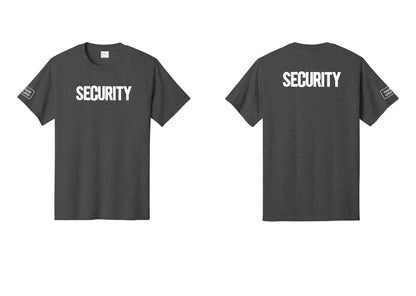 NYC Factory Custom Logo Men's Security Cotton T-Shirt - Front + Back + Your Logo Sleeve - Dark Heather Grey