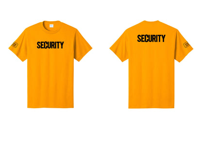 NYC Factory Custom Logo Men's Security Cotton T-Shirt - Front + Back + Your Logo Sleeve - Gold