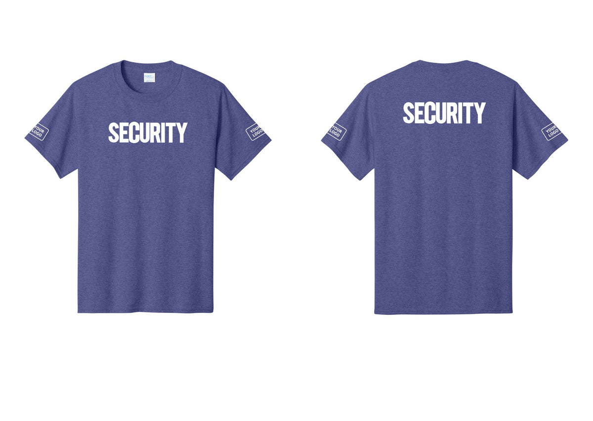 NYC Factory Custom Logo Men's Security Cotton T-Shirt - Front + Back + Your Logo Sleeves - Heather Purple