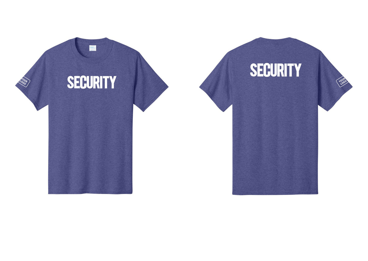 NYC Factory Custom Logo Men's Security Cotton T-Shirt - Front + Back + Your Logo Sleeve - Heather Purple