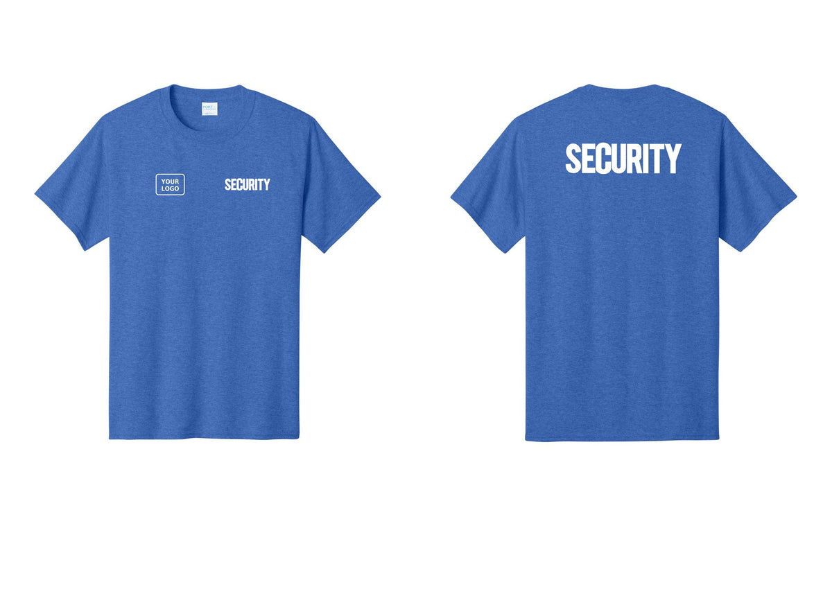NYC Factory Custom Logo Men's Security Cotton T-Shirt - SECURITY + Your Logo + Back - Heather Royal