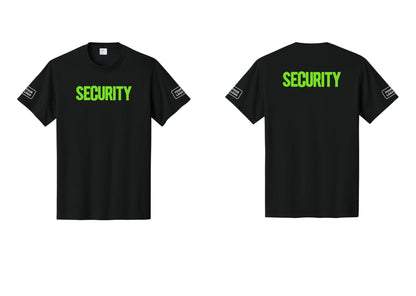 NYC Factory Custom Logo Men's Security Cotton T-Shirt - Front + Back + Your Logo Sleeves - Black / Neon