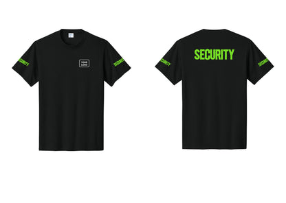 NYC Factory Custom Logo Men's Security Cotton T-Shirt - Your Logo + Back + Security Sleeves - Black / Neon