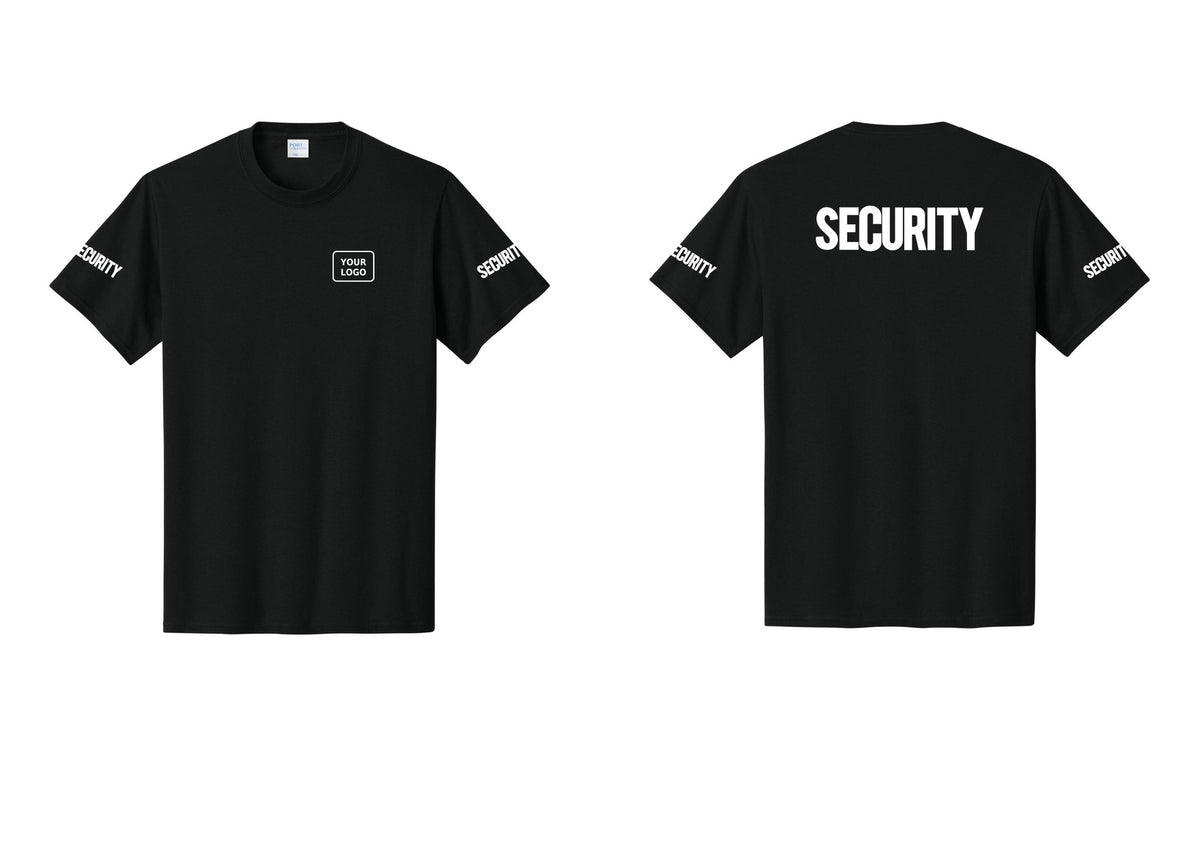 NYC Factory Custom Logo Men's Security Cotton T-Shirt - Your Logo + Back + Security Sleeves - Black