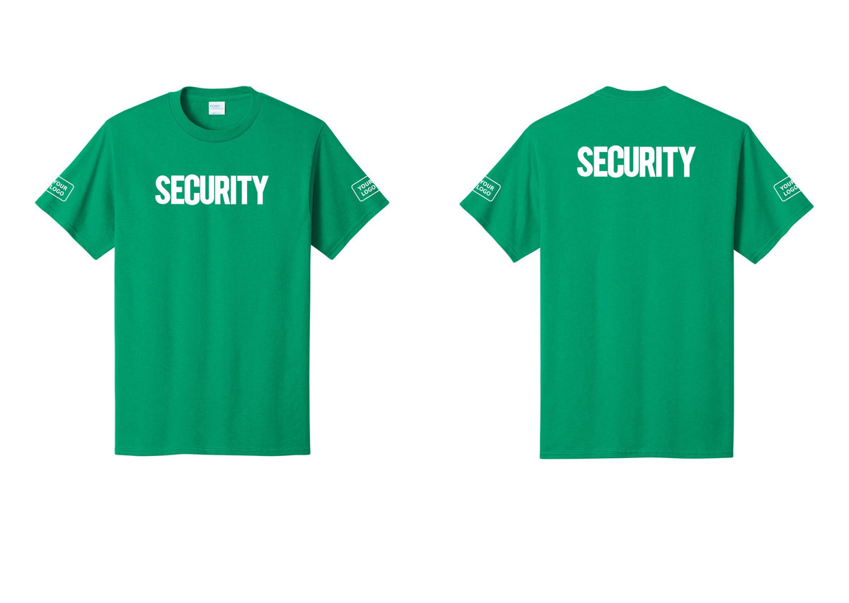 NYC Factory Custom Logo Men's Security Cotton T-Shirt - Front + Back + Your Logo Sleeves - Kelly