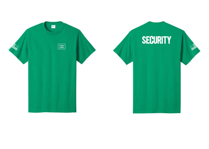 NYC Factory Custom Logo Men's Security Cotton T-Shirt - Your Logo + Back + US Flag Sleeve - Kelly