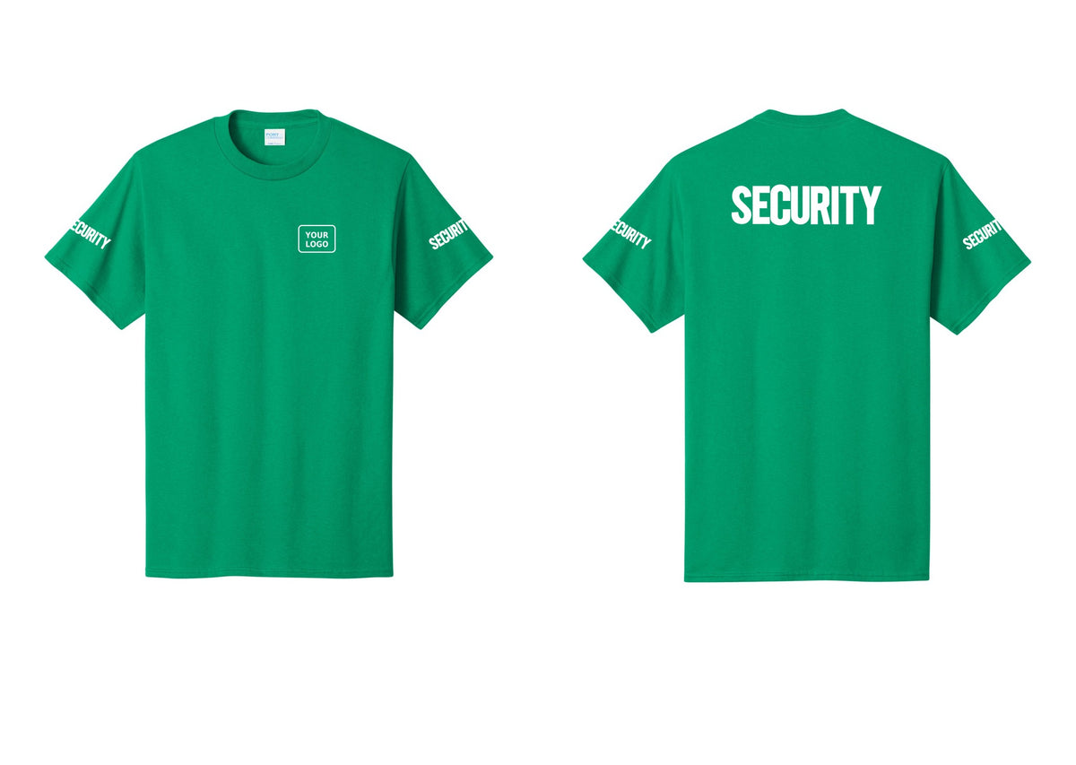 NYC Factory Custom Logo Men's Security Cotton T-Shirt - Your Logo + Back + Security Sleeves - Kelly