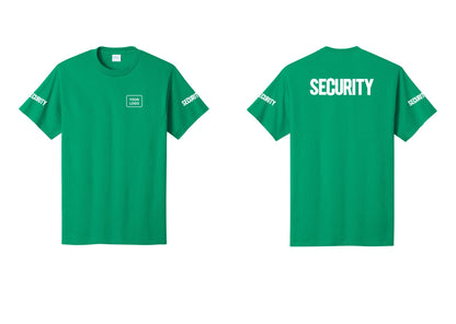 NYC Factory Custom Logo Men's Security Cotton T-Shirt - Your Logo + Back + Security Sleeves - Kelly
