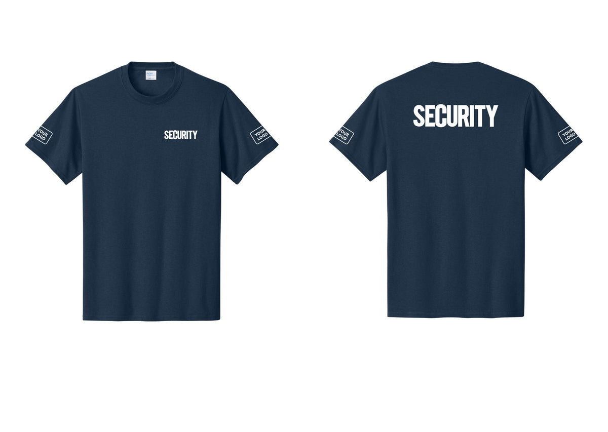 NYC Factory Custom Logo Men's Security Cotton T-Shirt - Chest + Back + Your Logo Sleeves - Navy