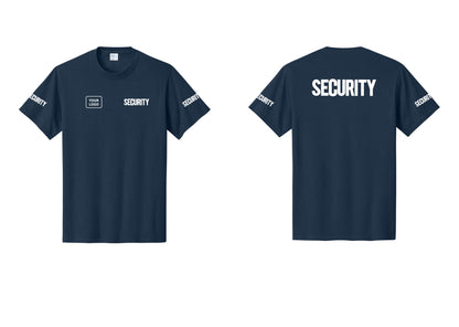 NYC Factory Custom Logo Men's Security Cotton T-Shirt - SECURITY + Your Logo + Back + Security Sleeves - Navy