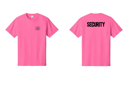 NYC Factory Custom Logo Men's Security Cotton T-Shirt - Your Logo + Back - Neon Pink