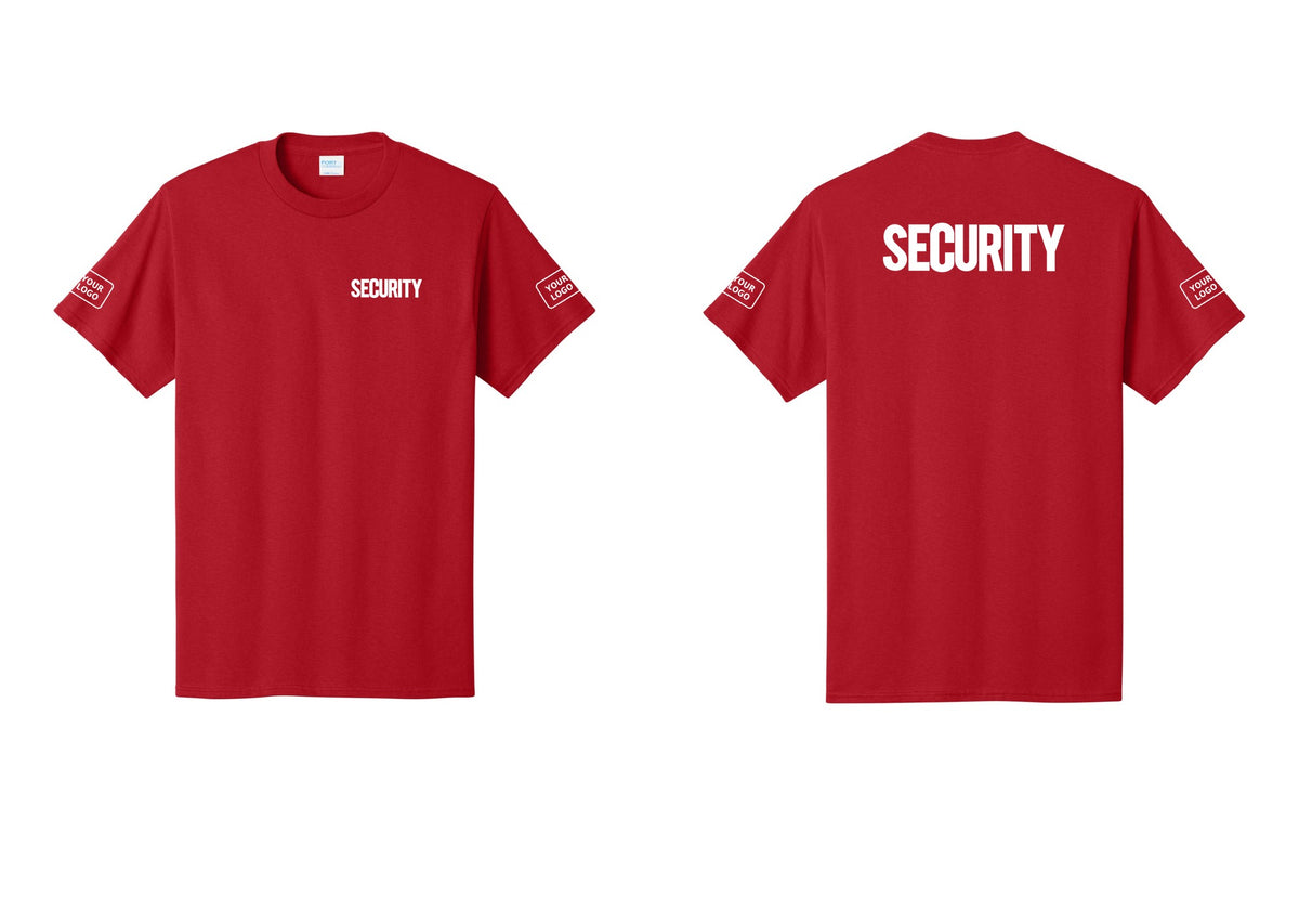 NYC Factory Custom Logo Men's Security Cotton T-Shirt - Chest + Back + Your Logo Sleeves - Red