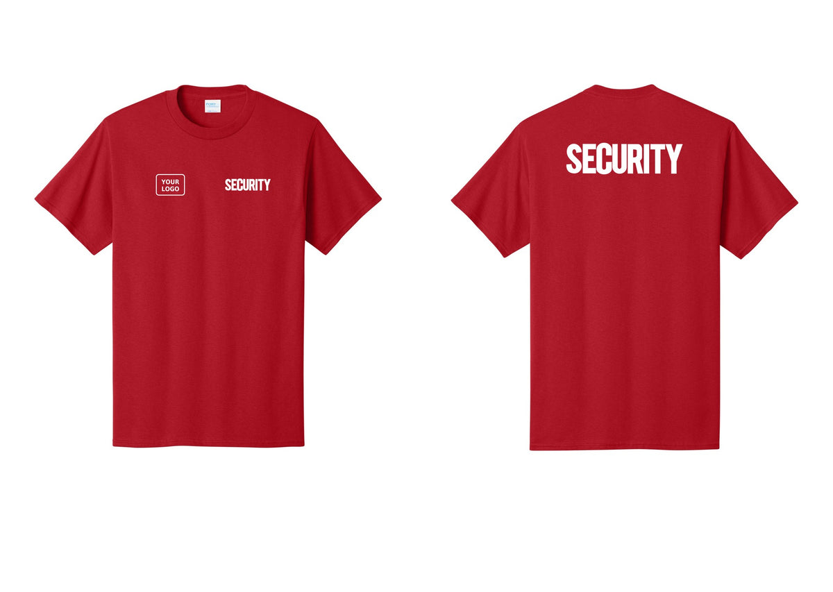 NYC Factory Custom Logo Men's Security Cotton T-Shirt - SECURITY + Your Logo + Back - Red