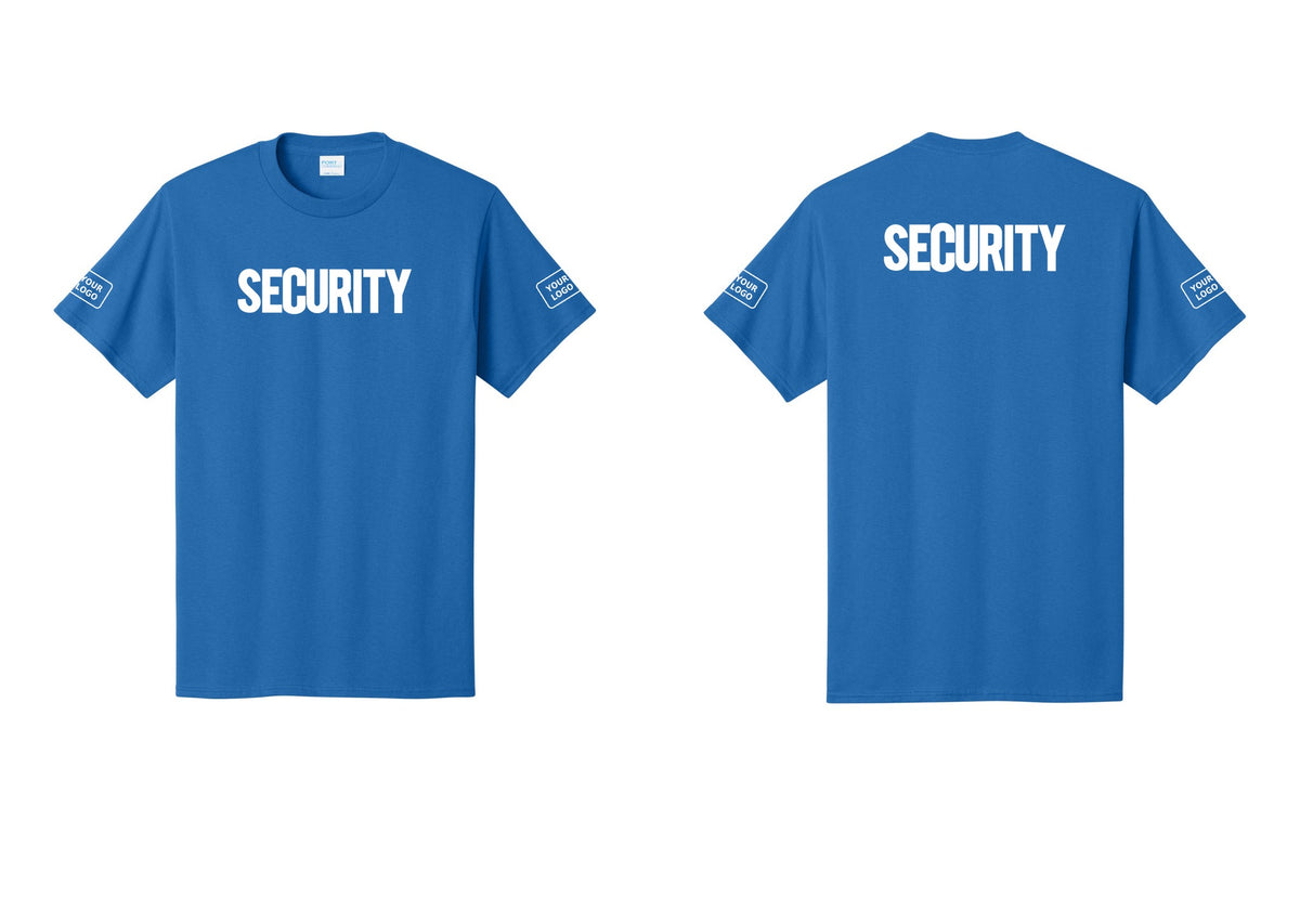 NYC Factory Custom Logo Men's Security Cotton T-Shirt - Front + Back + Your Logo Sleeves - Royal