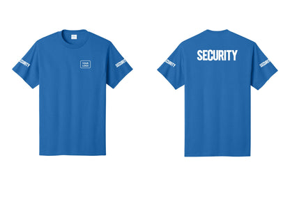 NYC Factory Custom Logo Men's Security Cotton T-Shirt - Your Logo + Back + Security Sleeves - Royal