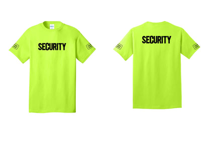 NYC Factory Custom Logo Men's Security Cotton T-Shirt - Front + Back + Your Logo Sleeves - Safety Green