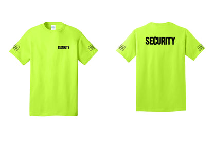 NYC Factory Custom Logo Men's Security Cotton T-Shirt - Chest + Back + Your Logo Sleeves - Safety Green