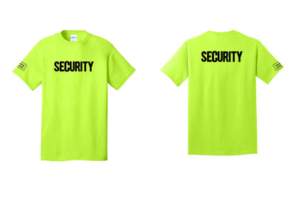 NYC Factory Custom Logo Men's Security Cotton T-Shirt - Front + Back + Your Logo Sleeve - Safety Green