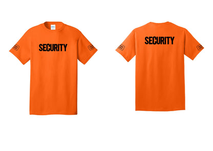 NYC Factory Custom Logo Men's Security Cotton T-Shirt - Front + Back + Your Logo Sleeves - Safety Orange