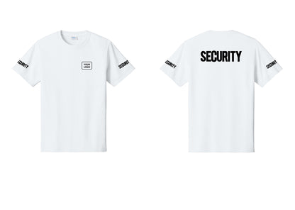NYC Factory Custom Logo Men's Security Cotton T-Shirt - Your Logo + Back + Security Sleeves - White